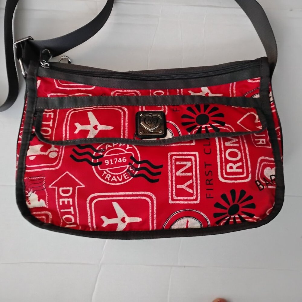 ❤️BRIGHTON Live Love Red Nylon Dual Compartment Travel Crossbody Tote Purse